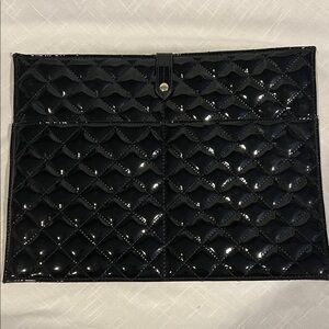 Isaac Mizrahi Black Quilted Patent Leather Clutch iPad Tablet Laptop Case Bag